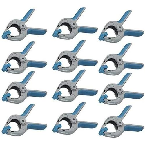Ferrestock FSKPRS101 Lot de 12 pinces de serrage à ressort Poignée antidérapante Mâchoires rotatives Ressort extra fort Ouverture