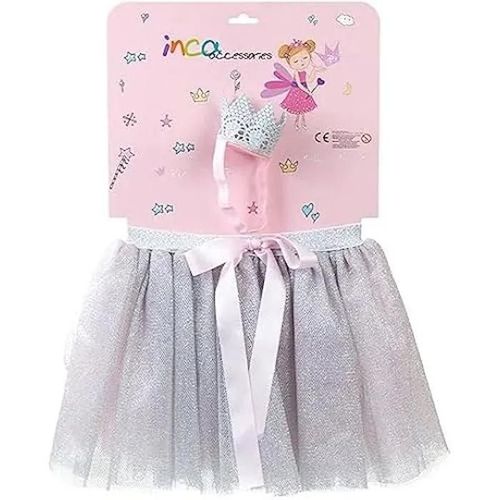 Inca Tutú Plateado Y Cinta Con Corona Lote 2 Piezas Unisex