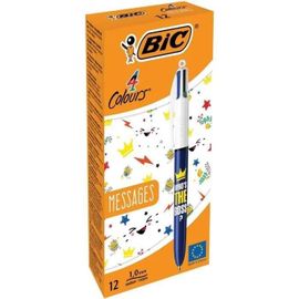 Stylos Bic 4 Couleurs - Boîte De 12 - Pointe Moyenne - Encre Assortie