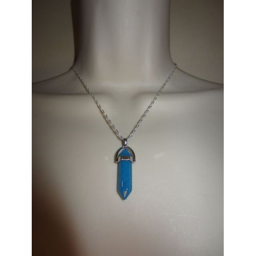 Collier Plaqué Argent Avec Pendentif En Agate Bleue