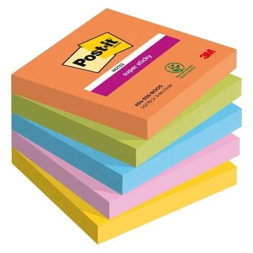 Notes Couleurs Boost Super Sticky Post-It 76 X 76 Mm - Bloc De 90 Feuilles - Lot De 5