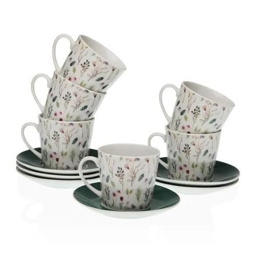 Versa - 6 Tasses Avec Assiettes, Porcelaine De Fraises