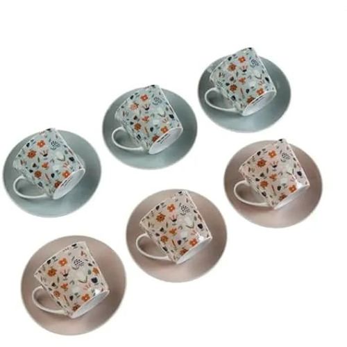Tasses À Thé Avec Soucoupe Jacinta Porcelaine - Versa - Lot De 6 - Multicolore - 14x14x25 Cm