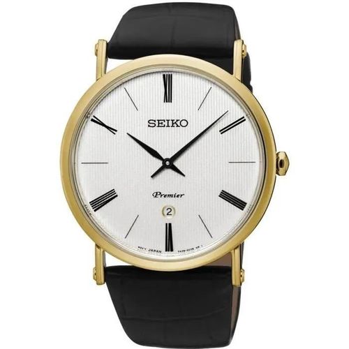 Seiko Premier Femme 31mm Bracelet Cuir Marron Saphire Quartz Montre Sxb432