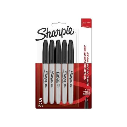 Marqueurs Permanents - Sharpie - 5 Pièces - Noir - Pointe Fine - Indélébile