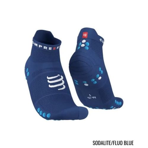 Chaussettes De Course Compressport Pro Racing Socks V4.0 Run Bleu Et Bleu Fluo 35/38