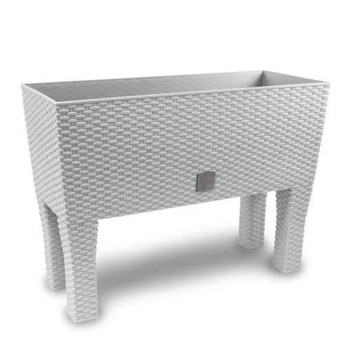 Bac À Fleurs Jardinière - Résine Tressée - 80 Cm - Blanc Artic - Avec Réserve D'eau - Rectangulaire