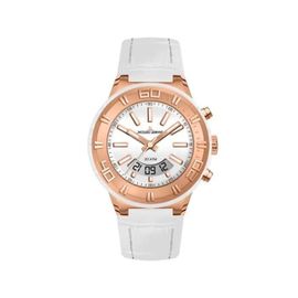 Jacques Lemans - 1-1772f - Montre Mixte - Quartz Analogique - Digital - Eclairage-Chronomètre - Bracelet Cuir Blanc