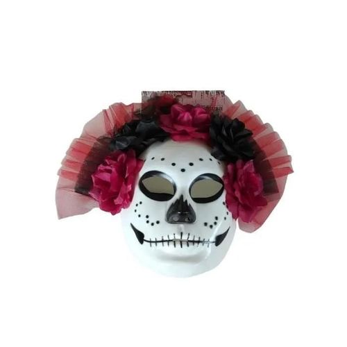 Masque Femme - Jour De Fete - Day Of The Dead - Rose, Noir, Blanc, Rouge - Accessoire De Déguisement Pour Adulte