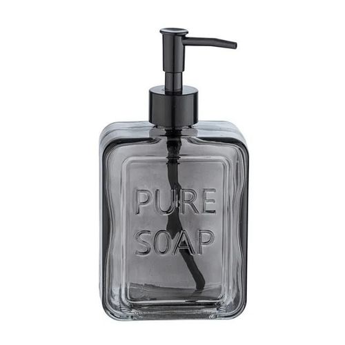 WENKO Distributeur de savon liquide "Pure Soap", Capacité 550 ml, distributeur de savon liquide en verre, 9,5x20x6 cm, gris