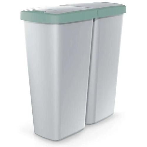 KEDEN® Double poubelle cuisine 2x25 litres 2 compartiments couvercle bouton corbeille déchets bio tri sélectif recyclage gris-vert