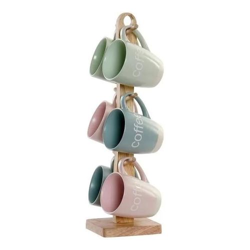 Tasse Mug Dkd Home Decor Multicouleur Bois D'hévéa Grès (160 Ml) (7 Pcs)