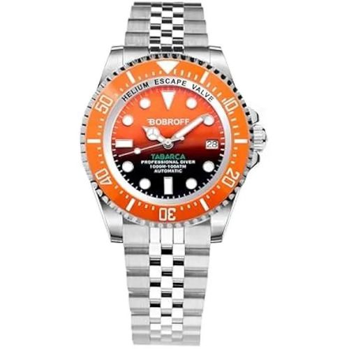 Bobroff - Montre Homme Automatique Diver Professional De Plongée 1000 M, Orange, 42 Mm, Valve Hélium Bf0004bn-Bfstj, Orange, 42mm