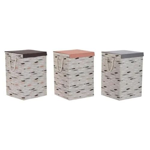 panier à linge avec couvercle 36 x 36 x 55 cm gris orange (3 unités)