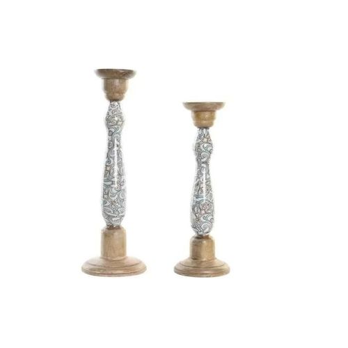 bougeoir métal bois de manguier (17 x 17 x 52,5 cm) (2 pièces)