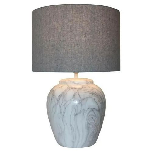 Lampe De Bureau Toile Céramique Gris Blanc (38 X 38 X 58 Cm)