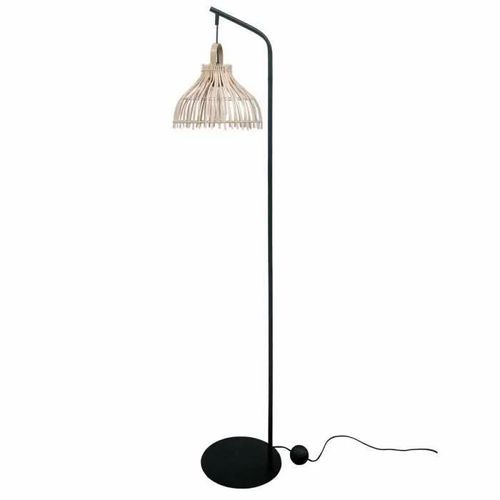 Lampadaire Noir Métal Marron Rotin (40 X 40 X 160 Cm)