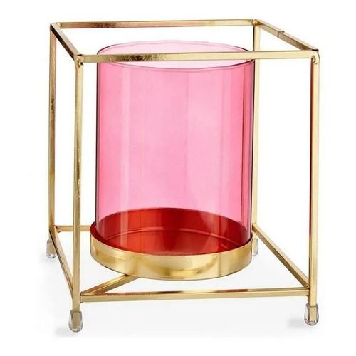 bougeoir carré rose doré métal verre (14 x 15,5 x 14 cm)
