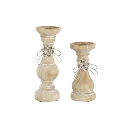 bougeoir bois (9,5 x 9,5 x 28 cm) (2 pièces)