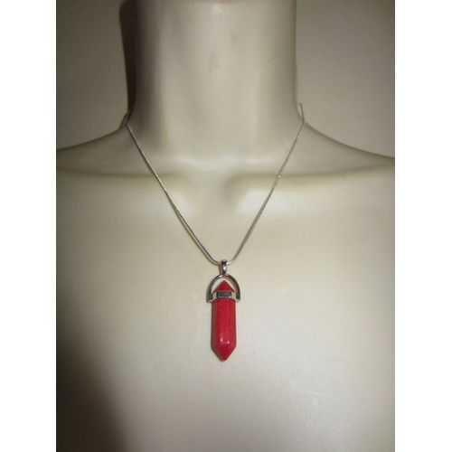 Collier Plaqué Argent Avec Pendentif En Agate Rouge