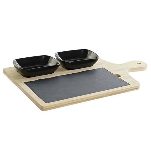 Planche Apéritive En Bambou Et Ardoise Couleur Naturel Et Noir De 33cm