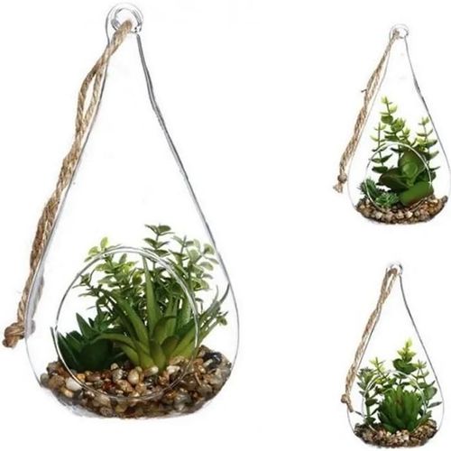 1 Suspension Plantes Artificelles Terrarium 20 Cm Forme Goutte Decoration
