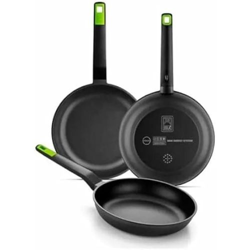 Set 3 Poêles Bra Gastro A841202 - Acier Inoxydable - Anti-Adhésif - Gaz - 20-22-28 Cm