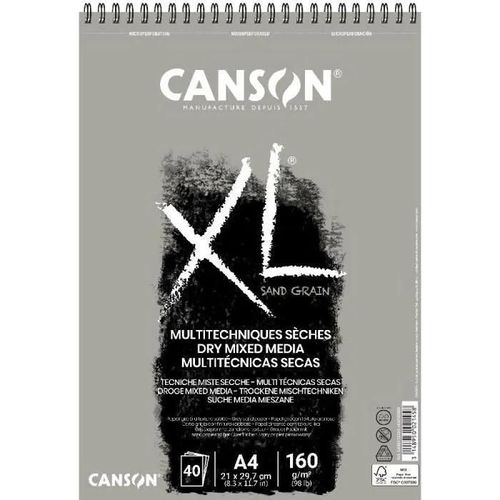 Bloc De Papier - Canson - Xl Sand Grain - 40 Feuilles A4 - Gris - Effets De Couleurs Subtils