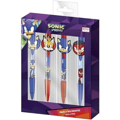 Lot De 4 Stylos Sonic - Comprend 2 Bolis Bleus Et 2 Bolis Violet - Avec Broche Des Personnages - Fabriqué À Partir De 60% De