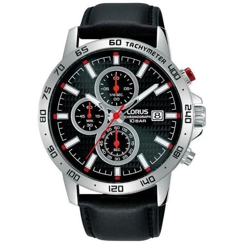 Montre Homme Lorus Sport Man Rm309gx9. Sport. Date. Chronographe. Noir. Argent. Rond. Quartz. Analogique. Cuir. Acier Inoxydable. Bo