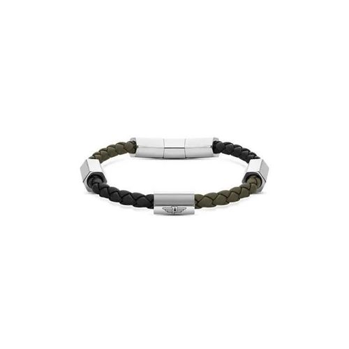 Bracelet Pour Homme En Acier Inoxydable - Police - Vert Foncé - Cuir - Fermoir Boucle Ou Bouton Poussoir