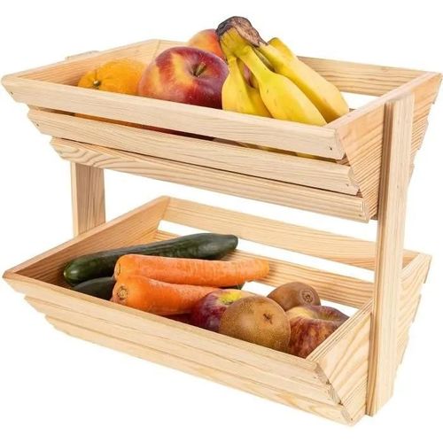 Corbeille À Fruits En Bois À Deux Étages - Creative Home - Support De Rangement - Fruits Légumes