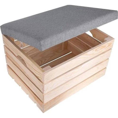 Pouf De Rangement - Creative Deco - Bois Brut - 50 X 40 X 35 Cm - Intérieur