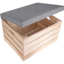 Pouf De Rangement - Creative Deco - Bois Brut - 50 X 40 X 35 Cm - Intérieur