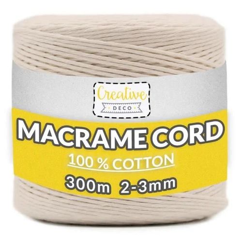 3mm X 300m Corde Macramé Fil De Coton Beige - (+/-) 0.5 Mm D?Épaisseur - Ficelle De 15 Plis - Cordelette Naturel