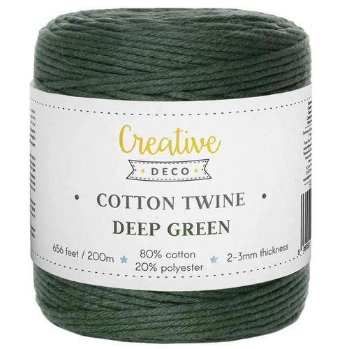 Corde Macramé Verte Profonde - 3mm X 200m - Fil De Coton Et Polyester - (+/-) 0.5 Mm D?Épaisseur - Ficelle Cordelette Naturel