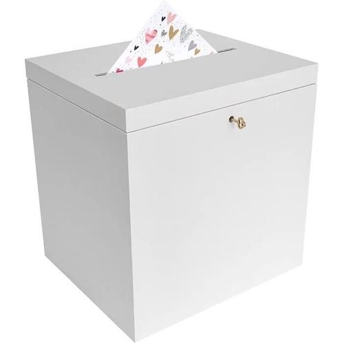 Creative Deco Boite Bois Enveloppes Blanc | 29 x 25 x 30 cm | avec Couvercle et Clé | Urne Mariage | Boite a Souvenirs Lettres