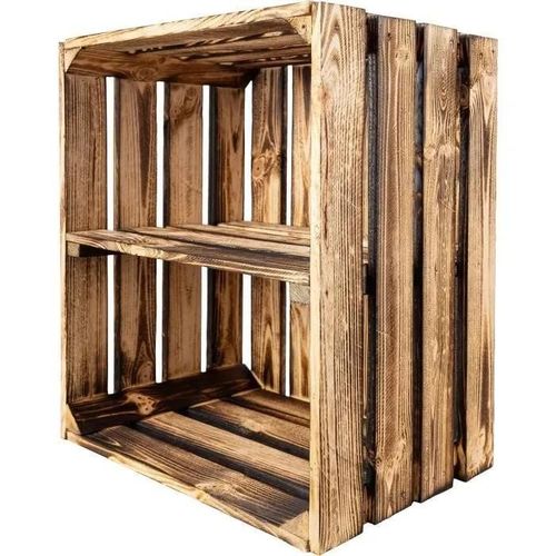 Creative Deco Caisse en Bois Flammé avec Etagere | 50x40x30 cm | Caisse Bois Rangement Vintage | Caisse Rangement Bois