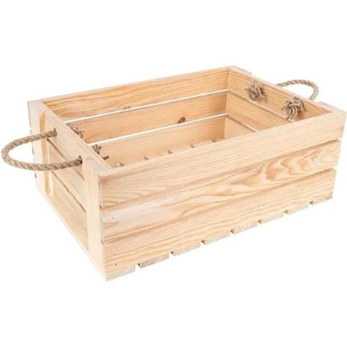 Boîte de rangement - CREATIVE DECO - Caisse en Bois Noël Naturel - 42 x 29 x 16 cm - Poignées en Corde de Jute