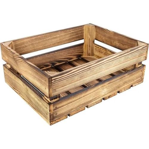 Caisse en Bois Flammé - CREATIVE DECO - 40 x 30 x 15 cm - Caisse Rangement Bois - Caisse en Bois Vintage