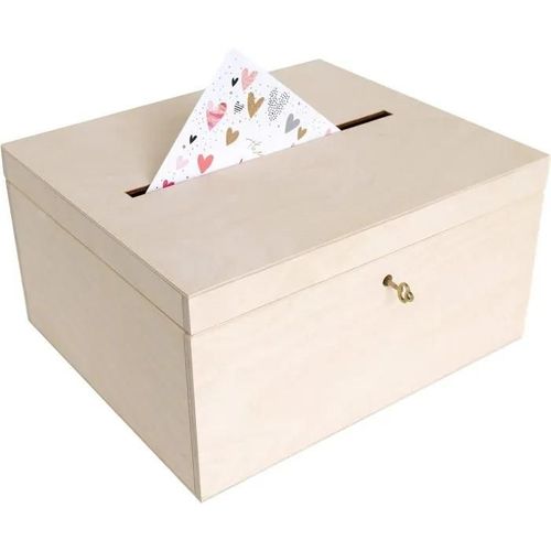 Creative Deco Boite Bois Enveloppes Naturel | 29 x 25 x 15 cm | avec Couvercle et Clé | Urne Mariage | Boite a Souvenirs Lettres