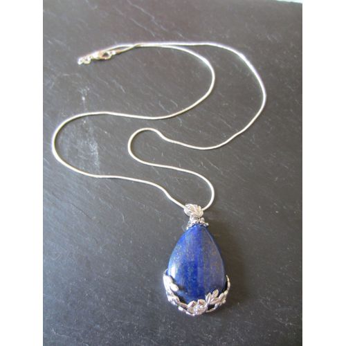 Collier Plaqué Argent Avec Pendentif En Lapis Lazuli