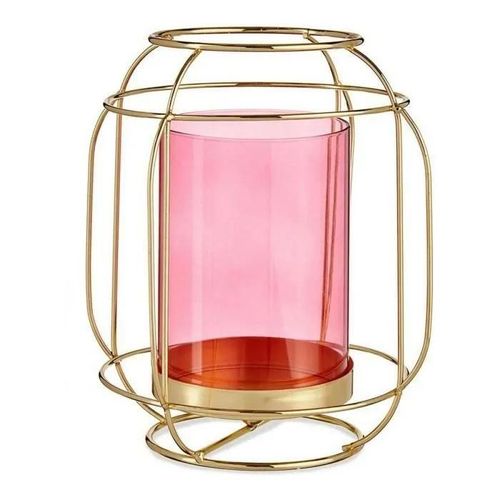bougeoir rose doré lanterne métal verre (19 x 20 x 19 cm)