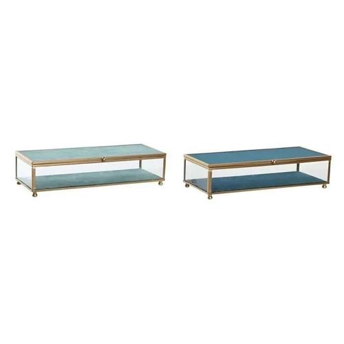 boîte à bijoux verre métal turquoise bleu ciel 25 x 10 x 5 cm (2 unités)