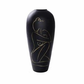 Vase En Céramique Noir Design Spiralé - Déco Moderne Pour Fleurs Séchées Ou Pampas