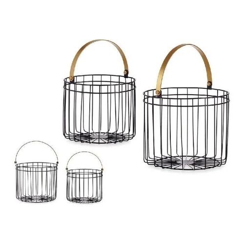 Panier Noir Doré Cylindrique Métal (2 Pcs)