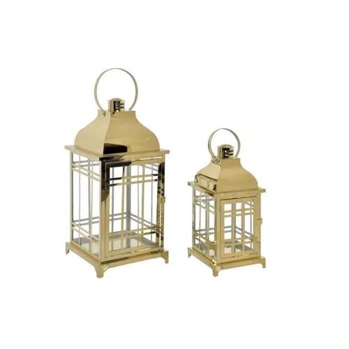 Lampadaire Verre Doré Métal (22 X 22 X 57 Cm) (22 X 22 X 49 Cm)