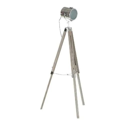Lampadaire Métal Bois Argent Marron Clair Tripode (66 X 66 X 142 Cm)