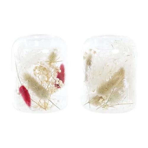 bougeoir fleur séchée 8 x 8 x 11 cm verre beige bordeaux (2 unités)