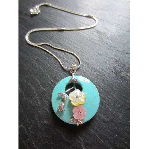 Collier Plaqué Argent Avec Pendentif En Turquoise